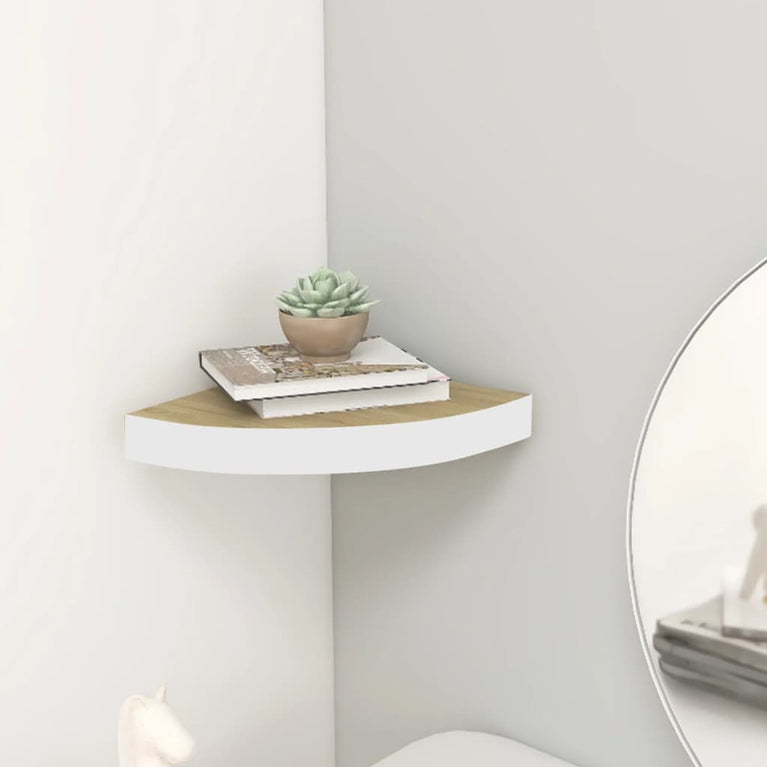 Hoekwandschap 35x35x3,8 cm MDF eikenkleurig en wit MeubelReus