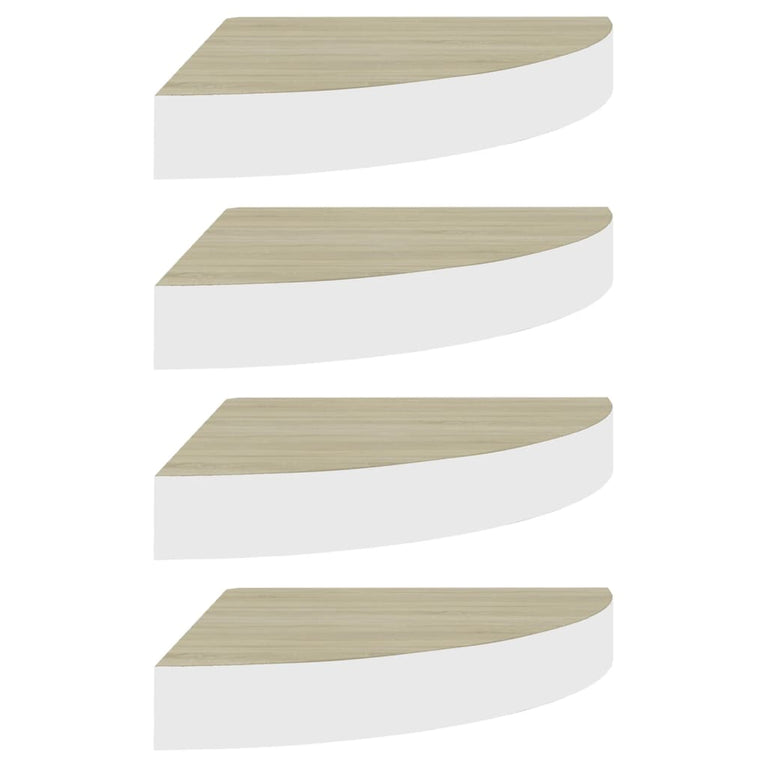 Hoekwandschappen 4 st 35x35x3,8 cm MDF eikenkleurig en wit