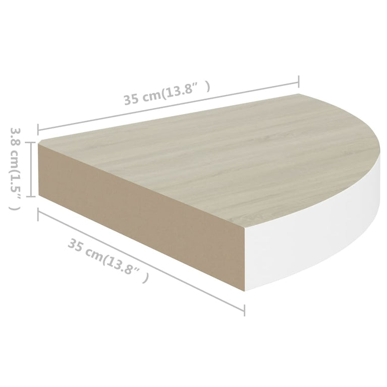 Hoekwandschappen 4 st 35x35x3,8 cm MDF eikenkleurig en wit