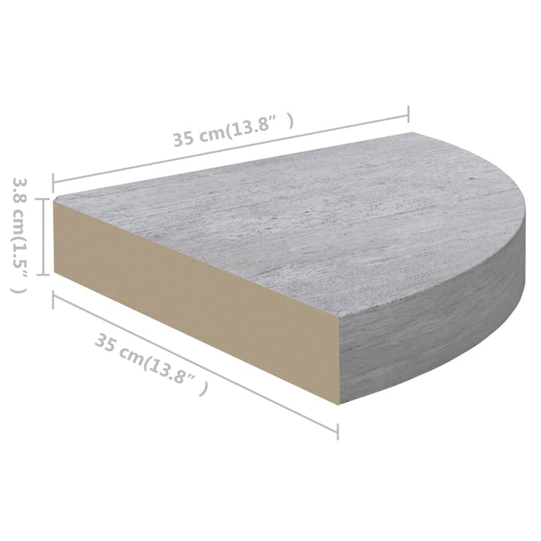 Hoekwandschappen 2 st 35x35x3,8 cm MDF betongrijs MeubelReus