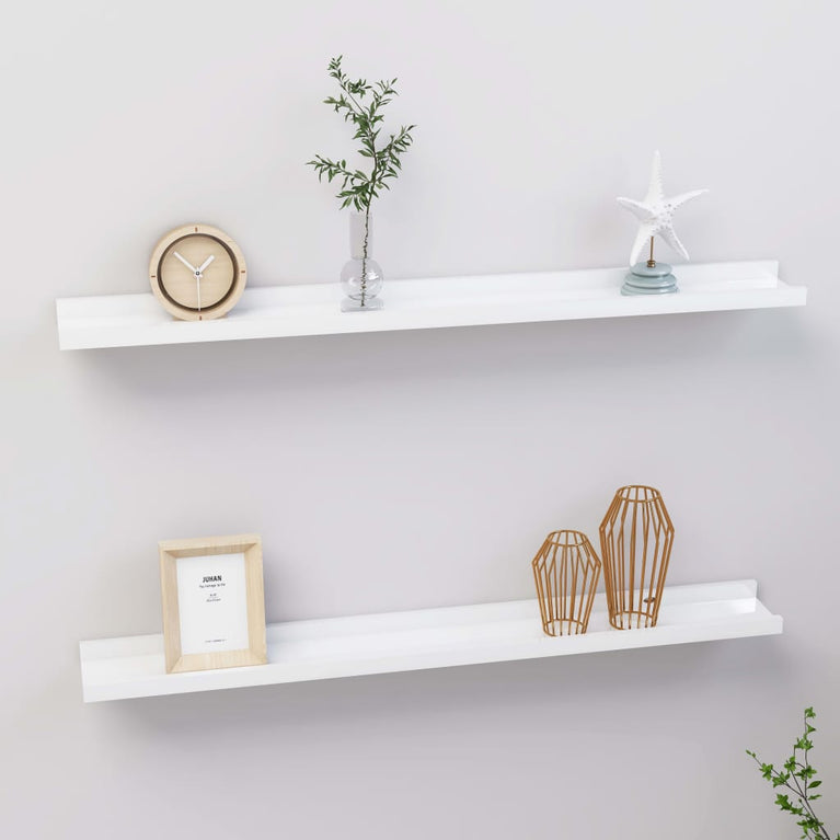 Wandschappen 2 st 80x9x3 cm hoogglans wit MeubelReus