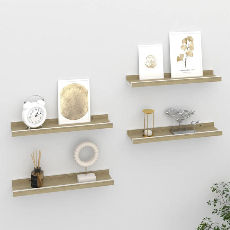 Wandschappen 4 st 40x9x3 cm wit en sonoma eikenkleurig MeubelReus