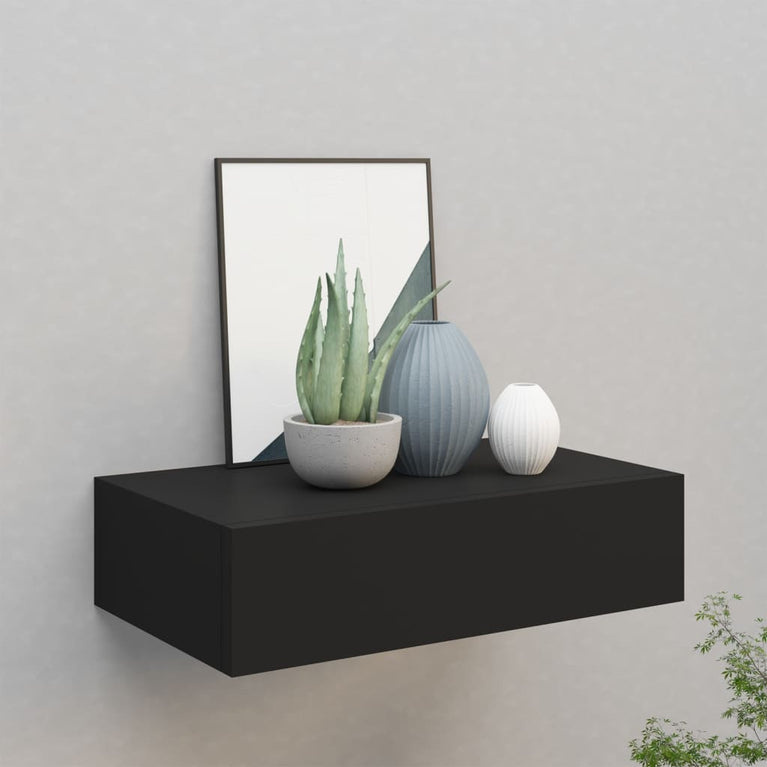 Wandschap met lade 40x23,5x10 cm MDF zwart MeubelReus