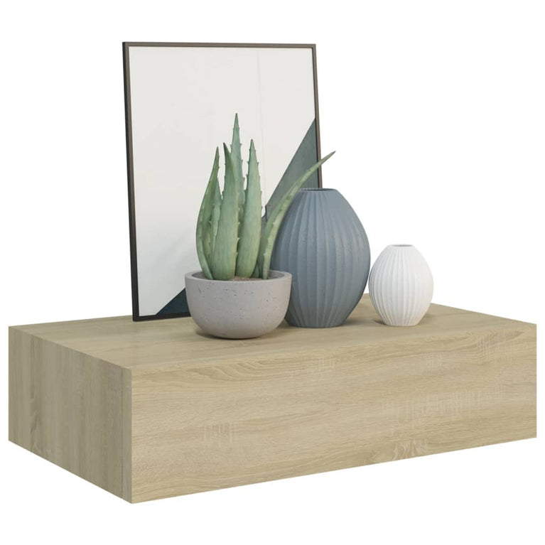 Wandschappen 2 st met lade 40x23,5x10 cm MDF eikenkleurig MeubelReus