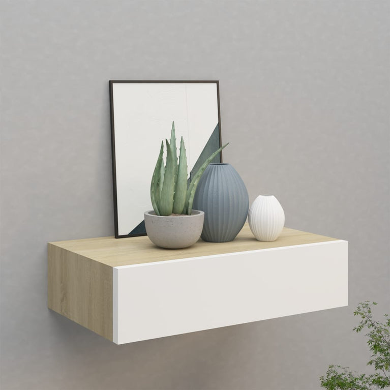 Wandschap met lade 40x23,5x10 cm MDF eikenkleurig en wit MeubelReus