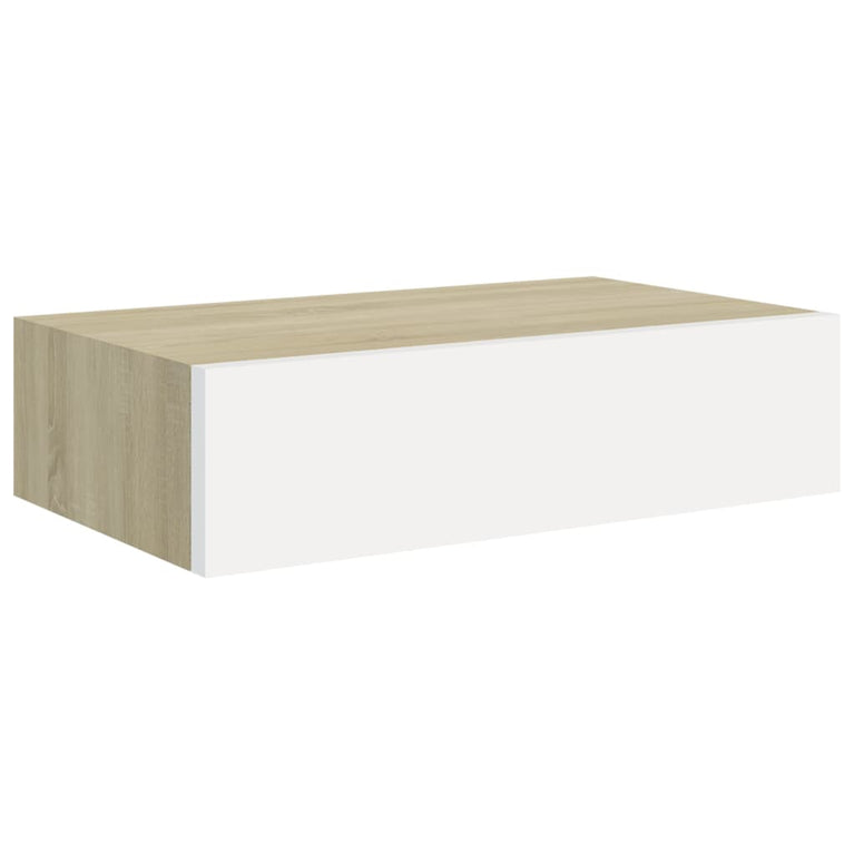 Wandschappen 2 st met lade 40x23,5x10 cm MDF eikenkleur en wit MeubelReus