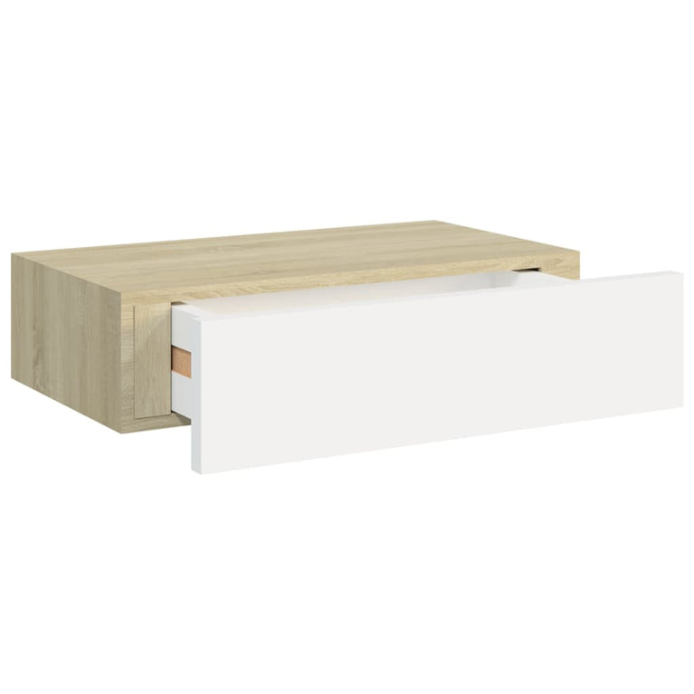 Wandschappen 2 st met lade 40x23,5x10 cm MDF eikenkleur en wit MeubelReus