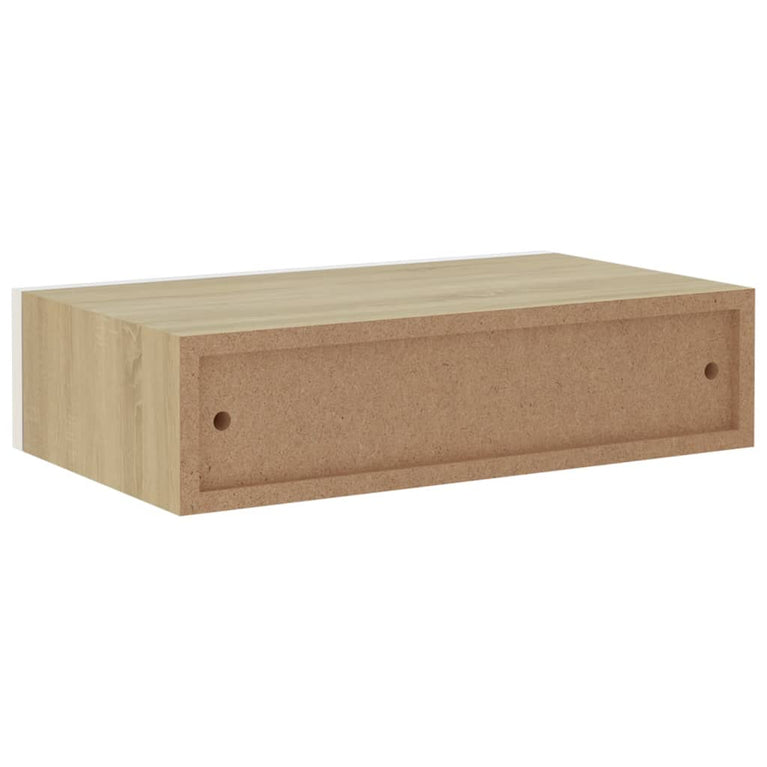 Wandschappen 2 st met lade 40x23,5x10 cm MDF eikenkleur en wit MeubelReus