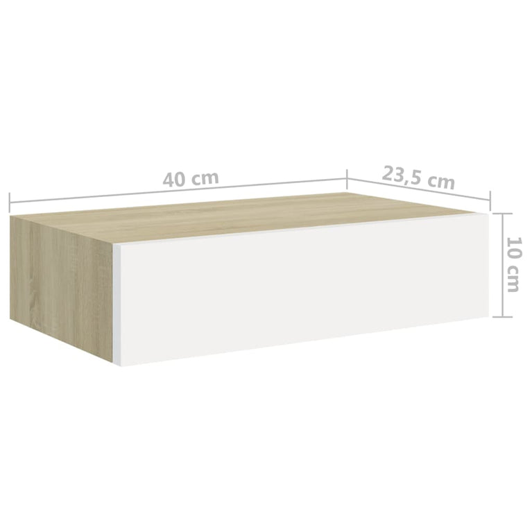 Wandschappen 2 st met lade 40x23,5x10 cm MDF eikenkleur en wit MeubelReus