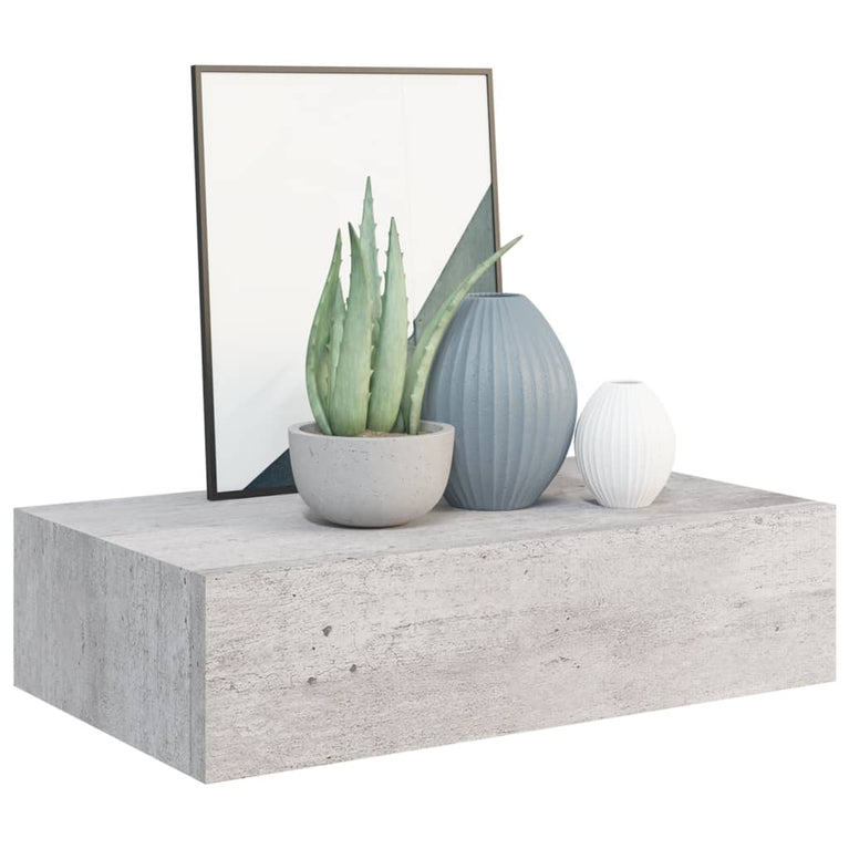 Wandschap met lade 40x23,5x10 cm MDF betongrijs MeubelReus