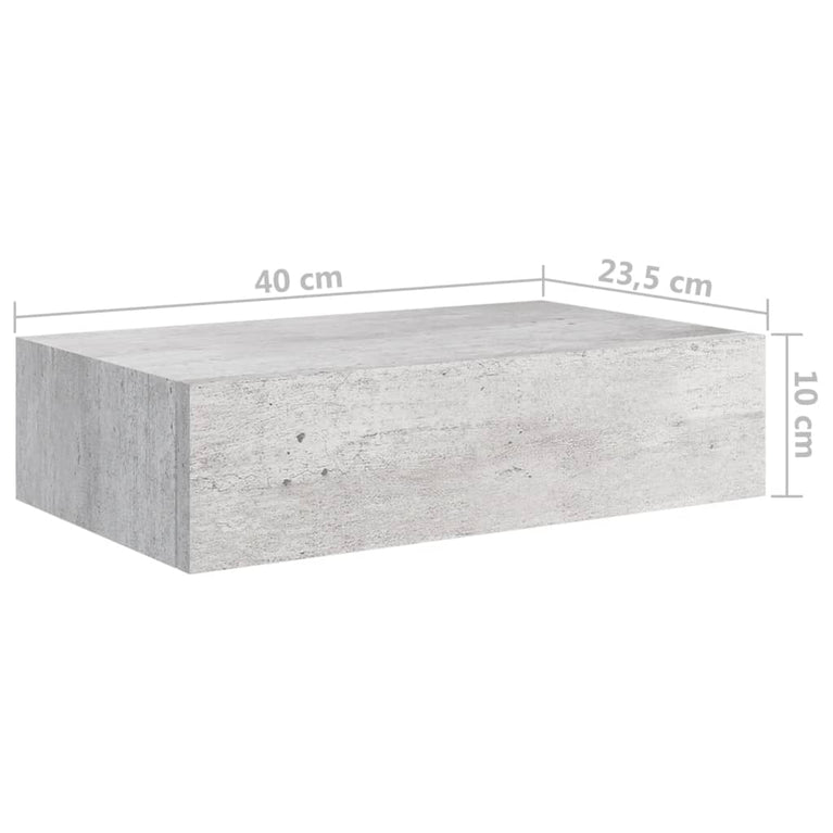 Wandschappen 2 st met lade 40x23,5x10 cm MDF betongrijs MeubelReus