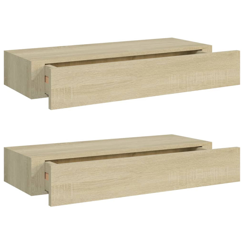 viaXL Wandschappen 2 st met lade 60x23,5x10 cm MDF eikenkleurig MeubelReus