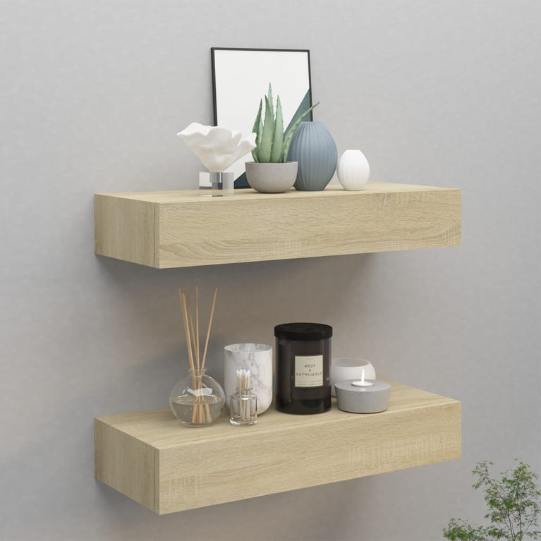 viaXL Wandschappen 2 st met lade 60x23,5x10 cm MDF eikenkleurig MeubelReus