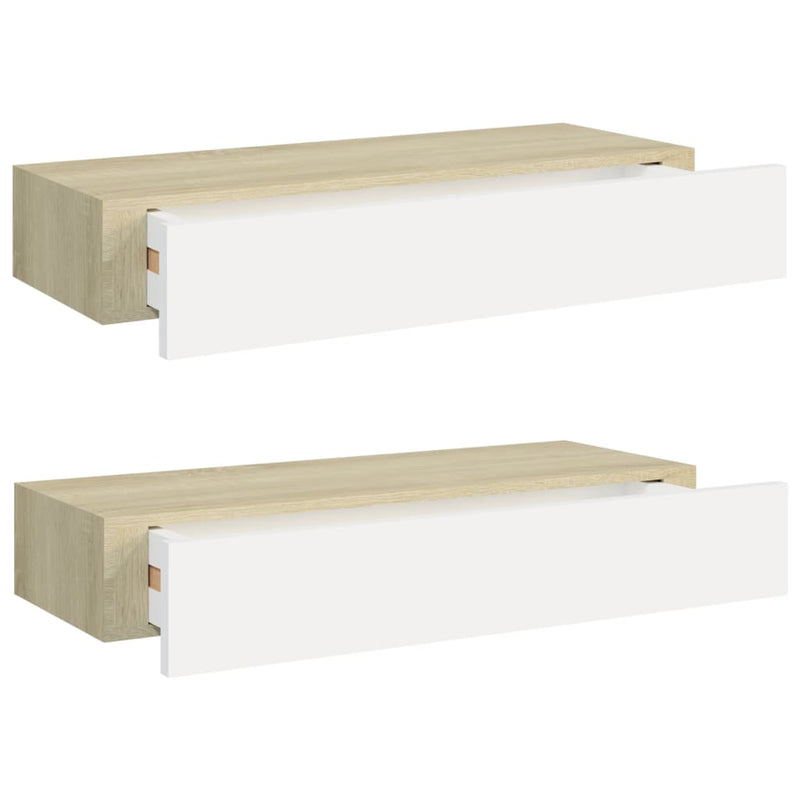 Wandschappen 2 st met lade 60x23,5x10 cm MDF eikenkleurig wit MeubelReus