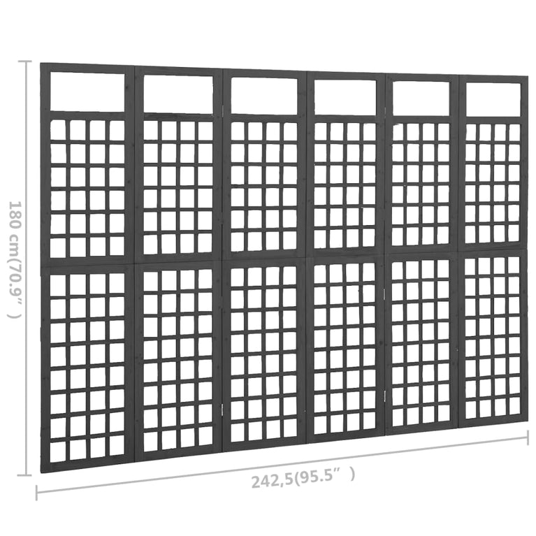 Kamerscherm/trellis met 6 panelen 242,5x180 cm vurenhout zwart MeubelReus