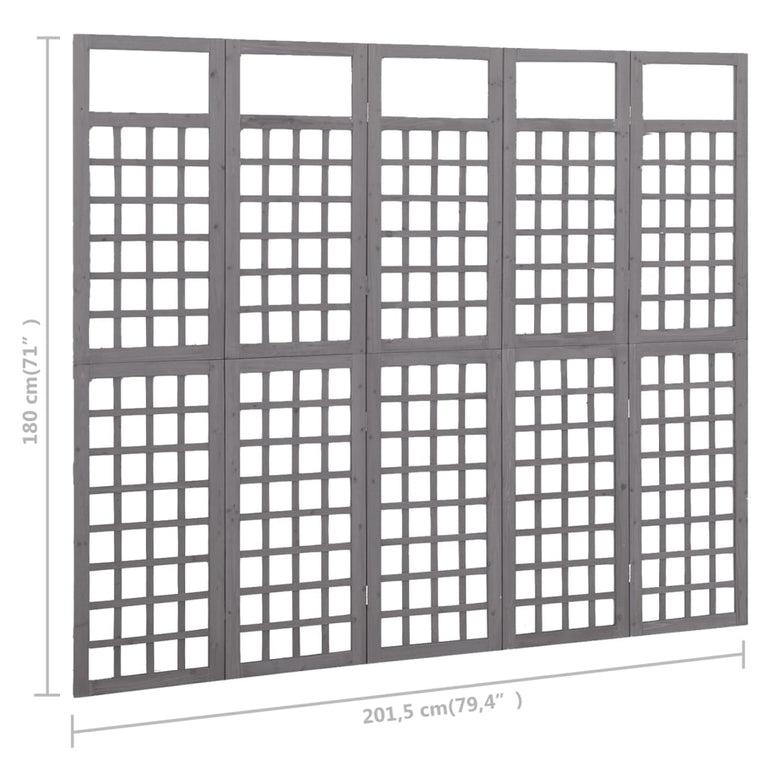 Kamerscherm/trellis met 5 panelen 201,5x180 cm vurenhout grijs MeubelReus