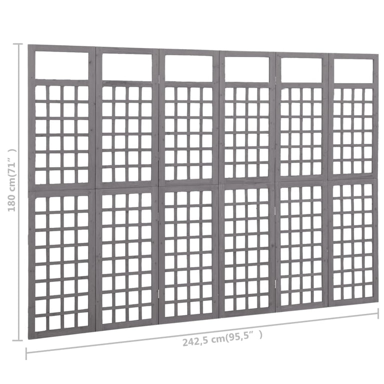 Kamerscherm/trellis met 6 panelen 242,5x180 cm vurenhout grijs MeubelReus