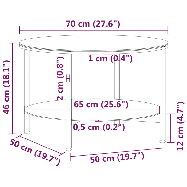 Salontafel 70 cm gehard glas zwart en witmarmer MeubelReus