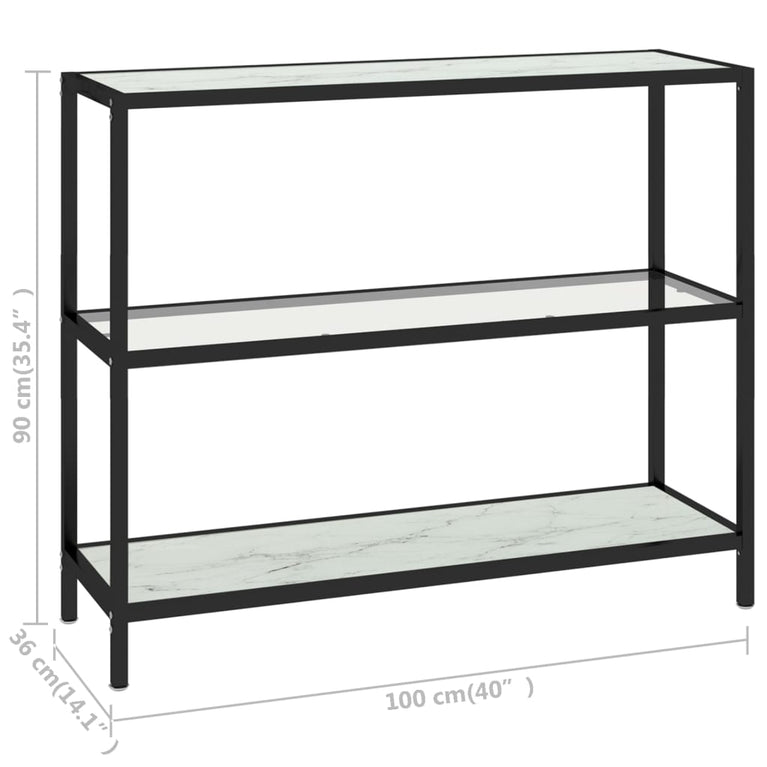 Schap 100x36x90 cm gehard glas transparant en witmarmerkleurig MeubelReus