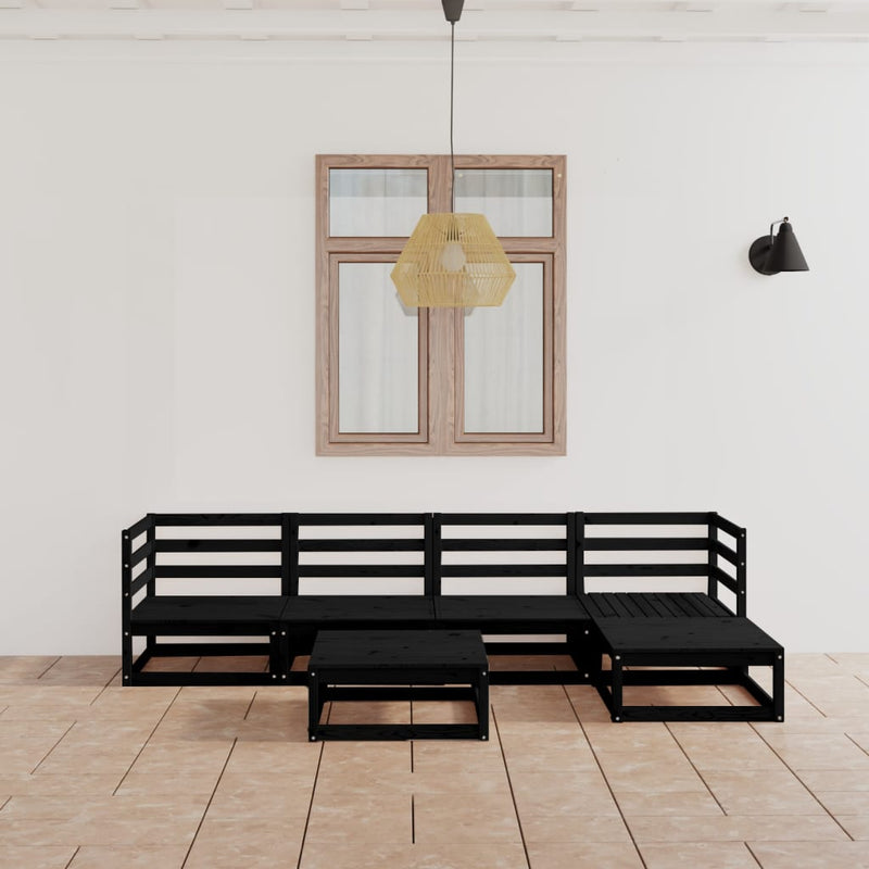 6-delige Loungeset massief grenenhout zwart