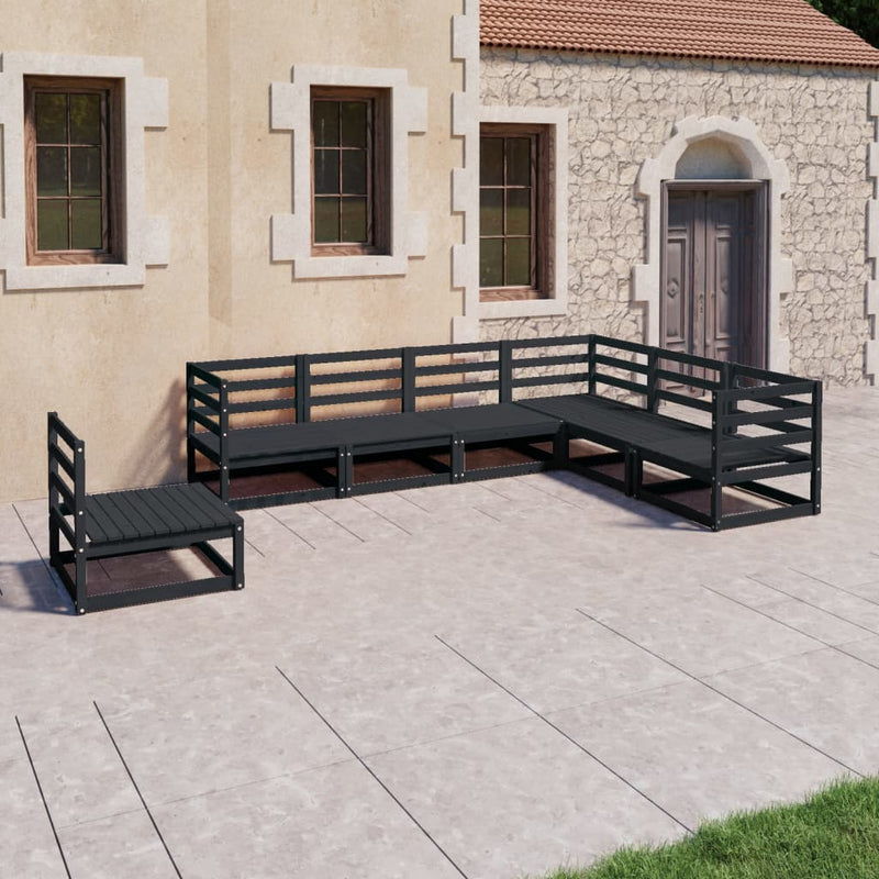 7-delige Loungeset massief grenenhout zwart