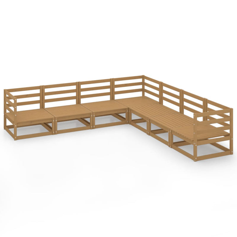 7-delige Loungeset massief grenenhout honingbruin