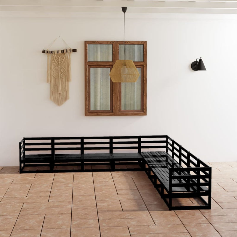 9-delige Loungeset massief grenenhout zwart MeubelReus