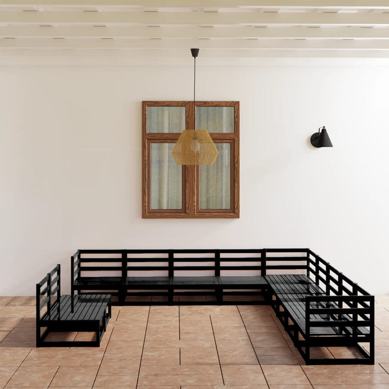 11-delige Loungeset massief grenenhout zwart