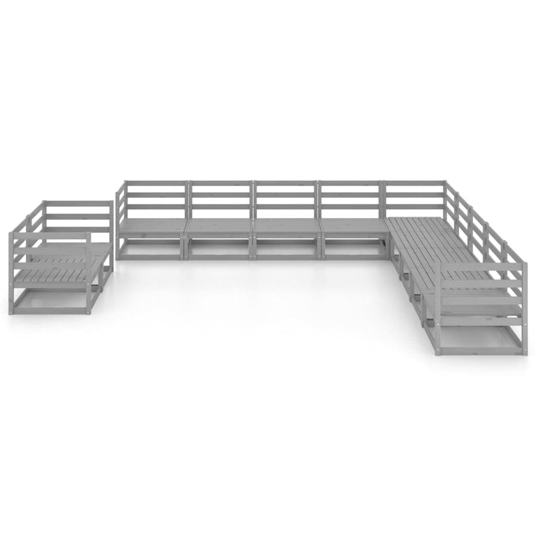 11-delige Loungeset massief grenenhout grijs