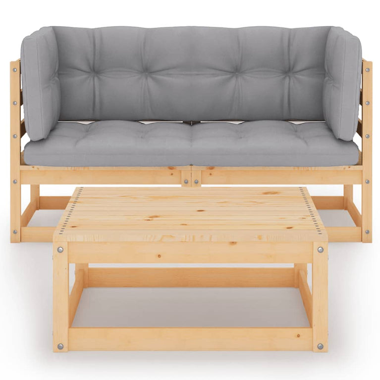 3-delige Loungeset met kussens massief grenenhout MeubelReus