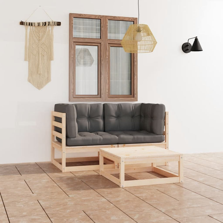 3-delige Loungeset met kussens massief grenenhout MeubelReus