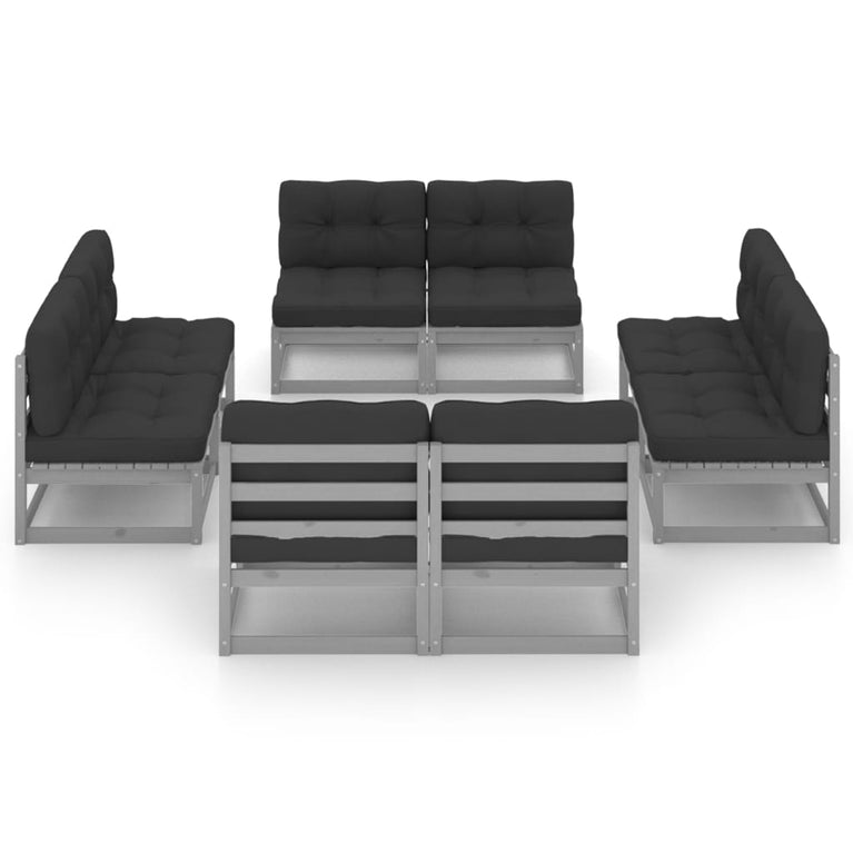 8-delige Loungeset met kussens massief grenenhout