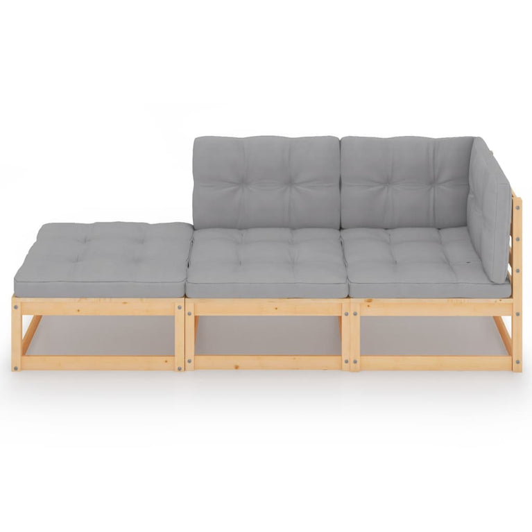 3-delige Loungeset met kussens massief grenenhout MeubelReus