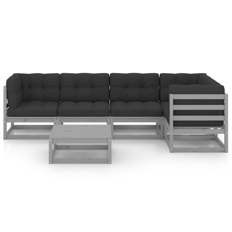 6-delige Loungeset met kussens massief grenenhout