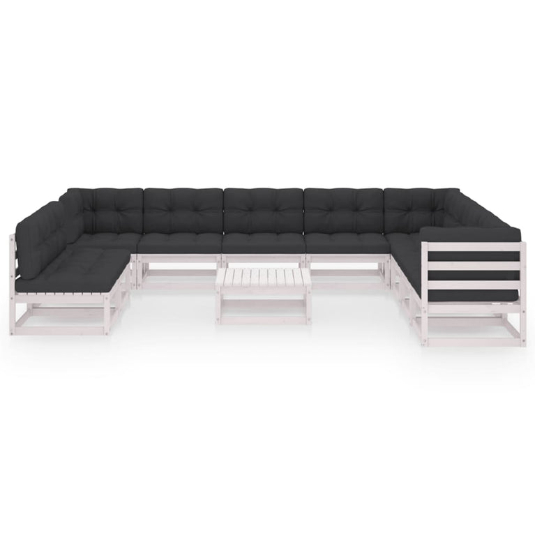 11-delige Loungeset met kussens massief grenenhout wit MeubelReus