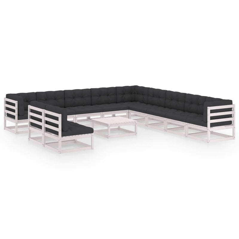 12-delige Loungeset met kussens massief grenenhout wit MeubelReus