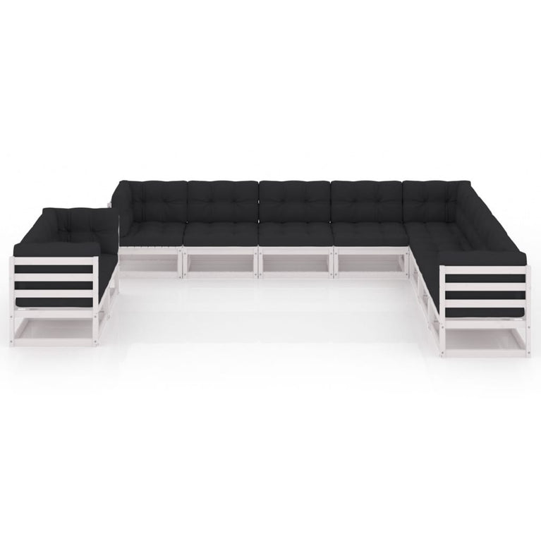 10-delige Loungeset met kussens massief grenenhout wit MeubelReus