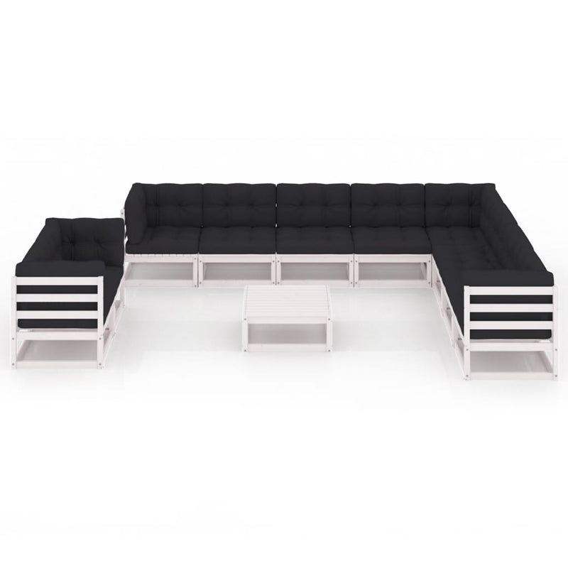 11-delige Loungeset met kussens massief grenenhout wit MeubelReus