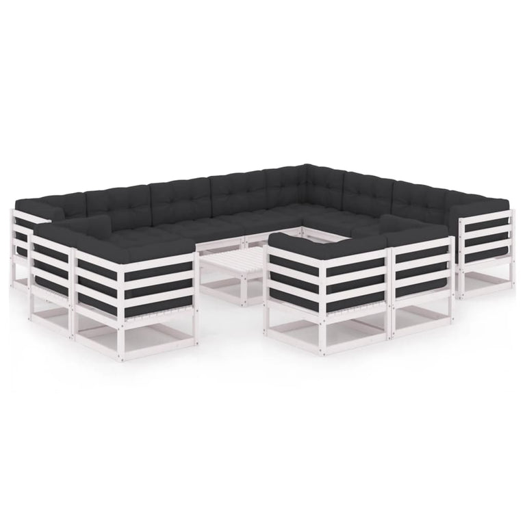 13-delige Loungeset met kussens massief grenenhout wit MeubelReus