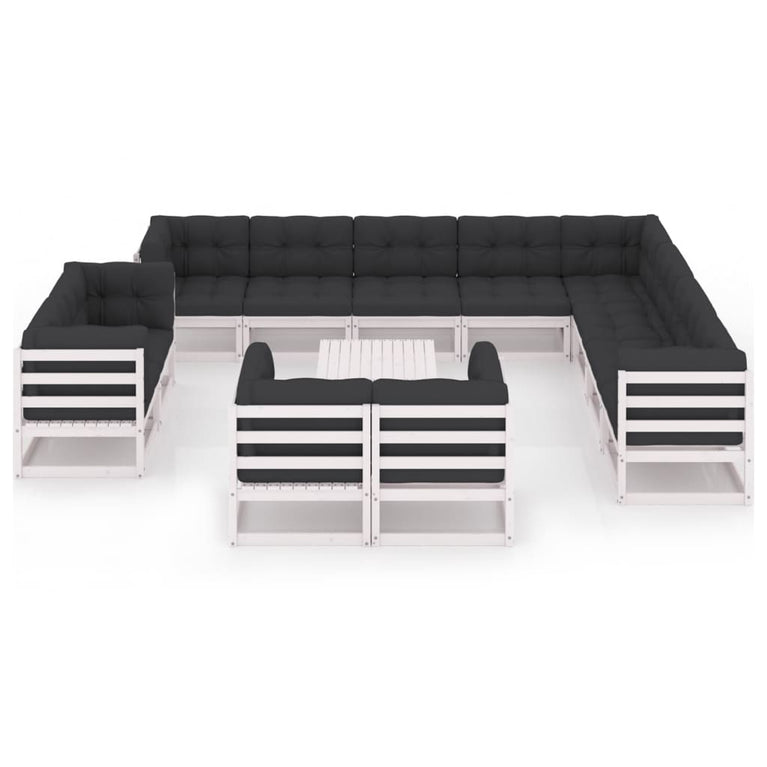 13-delige Loungeset met kussens massief grenenhout wit MeubelReus