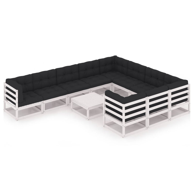 11-delige Loungeset met kussens massief grenenhout wit MeubelReus