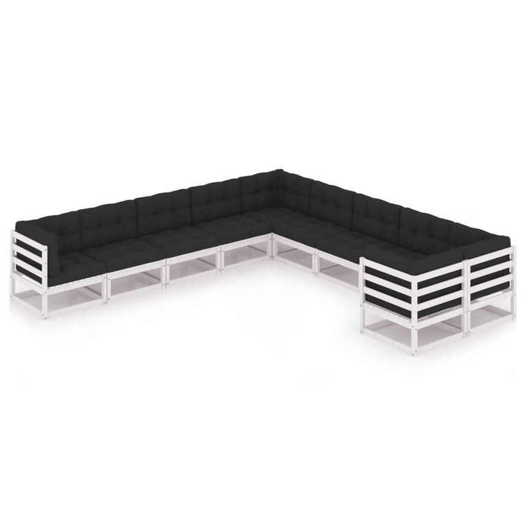 10-delige Loungeset met kussens massief grenenhout wit MeubelReus