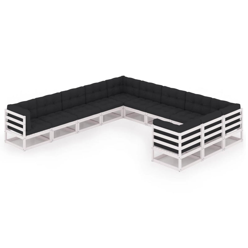 11-delige Loungeset met kussens massief grenenhout wit MeubelReus