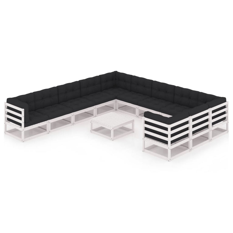 12-delige Loungeset met kussens massief grenenhout wit MeubelReus