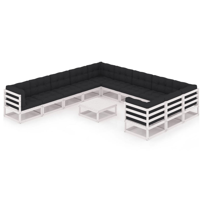 12-delige Loungeset met kussens massief grenenhout wit MeubelReus