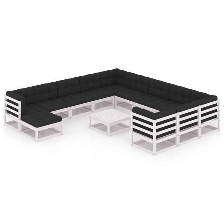 13-delige Loungeset met kussens massief grenenhout wit MeubelReus