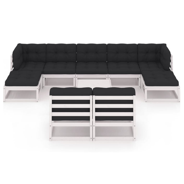 10-delige Loungeset met kussens massief grenenhout wit MeubelReus