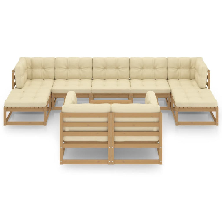 10-delige Loungeset met kussens massief grenenhout honingbruin MeubelReus