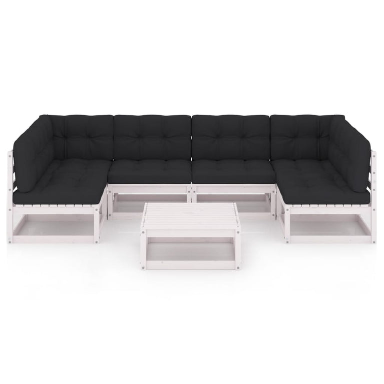 7-delige Loungeset met kussens massief grenenhout wit MeubelReus