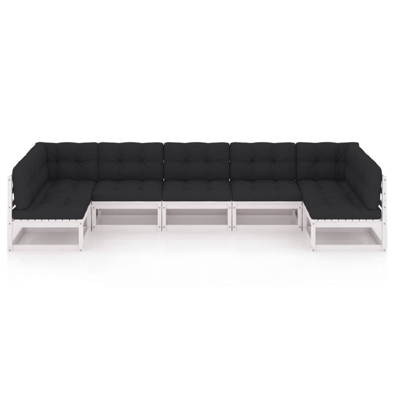 7-delige Loungeset met kussens massief grenenhout wit MeubelReus